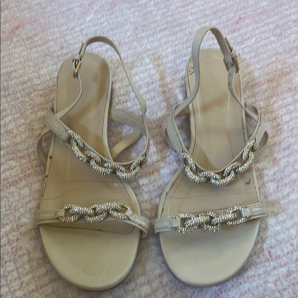 J. Crew Cream Sandals with Chain Embellishments
